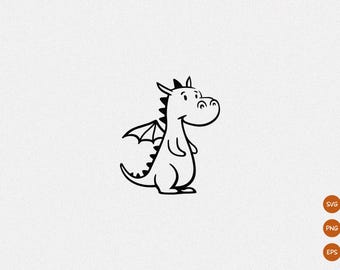 60 Cute Baby Dragon Svg & PNG Files, Fantasy Dragon Outline Clipart ...