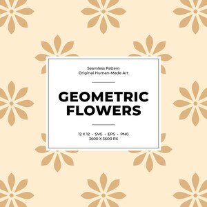 Könnte beinhalten: Nahtloses Muster mit sich wiederholenden geometrischen Blumen in hellem Braunton auf cremefarbenem Hintergrund. Der Text "GEOMETRIC FLOWERS" ist enthalten. Das Muster ist 12 x 12, 3600 x 3600 px.
