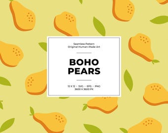 Patrón sin costuras de peras bohemias: diseño de frutas dibujadas a mano