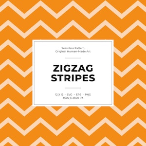 May include: An orange seamless pattern with light beige zigzag stripes. The image includes the text "ZIGZAG STRIPES" in a white box, along with details about the file format and dimensions.