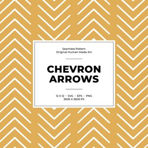 May include: A seamless pattern featuring a repeating chevron design in white against a mustard yellow background. The image includes the text "CHEVRON ARROWS" within a white rectangle, along with size and file type information.