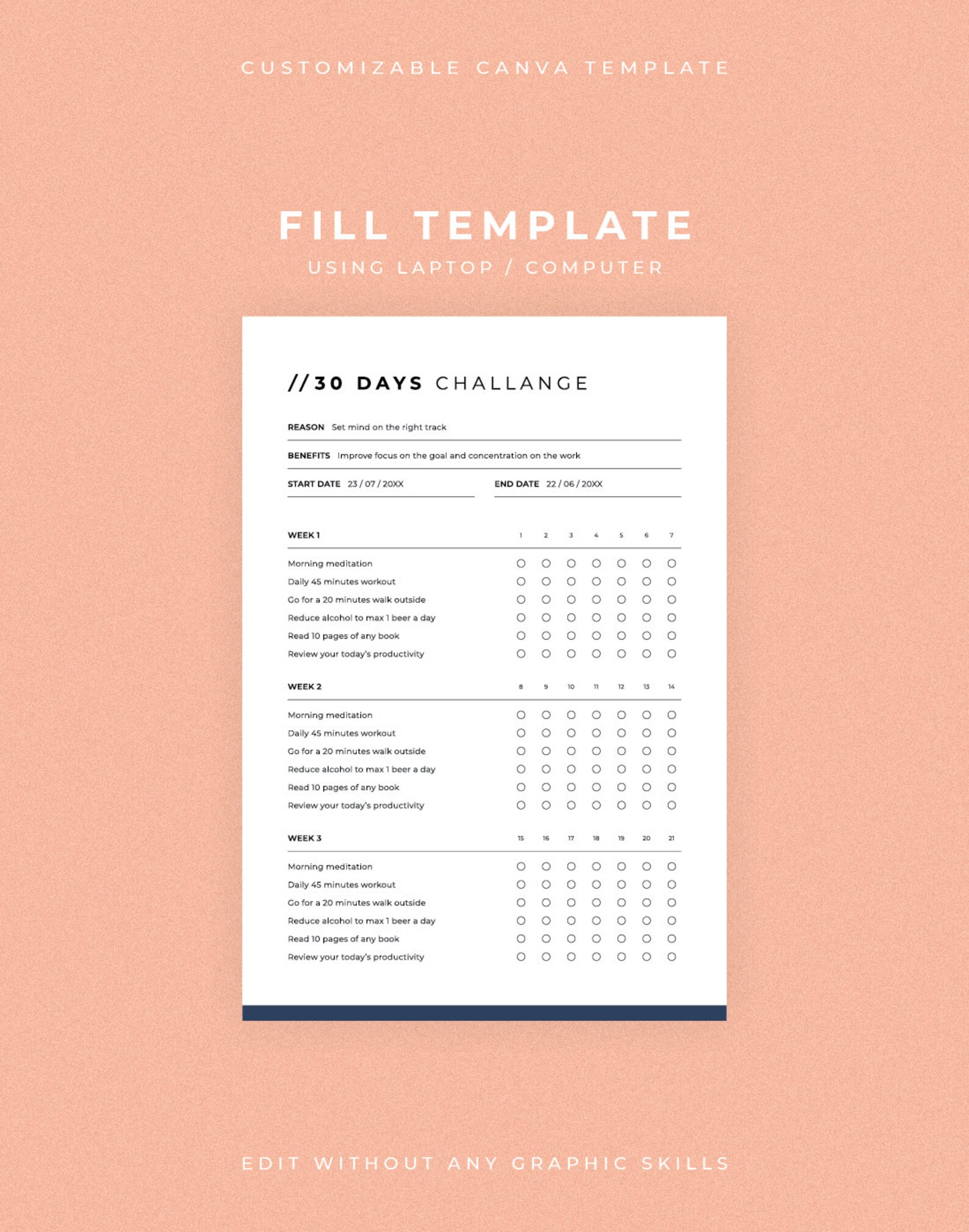 Printable 30 Days Routine Tracker Canva Template, Printable Habit ...
