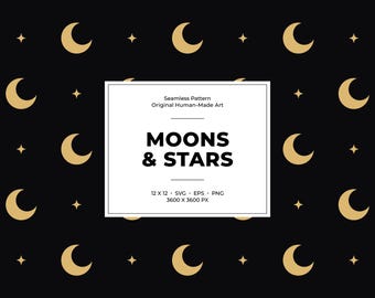 Patrón minimalista sin costuras de lunas y estrellas: diseño celestial simétrico