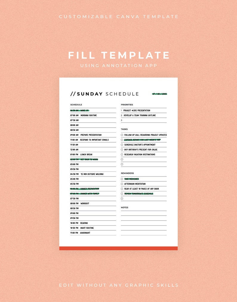 Printable Daily Schedule Planner, To-do List Canva Template (digital ...