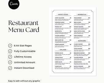Menusjabloon modern restaurant, volledig bewerkbaar canvas (A4)