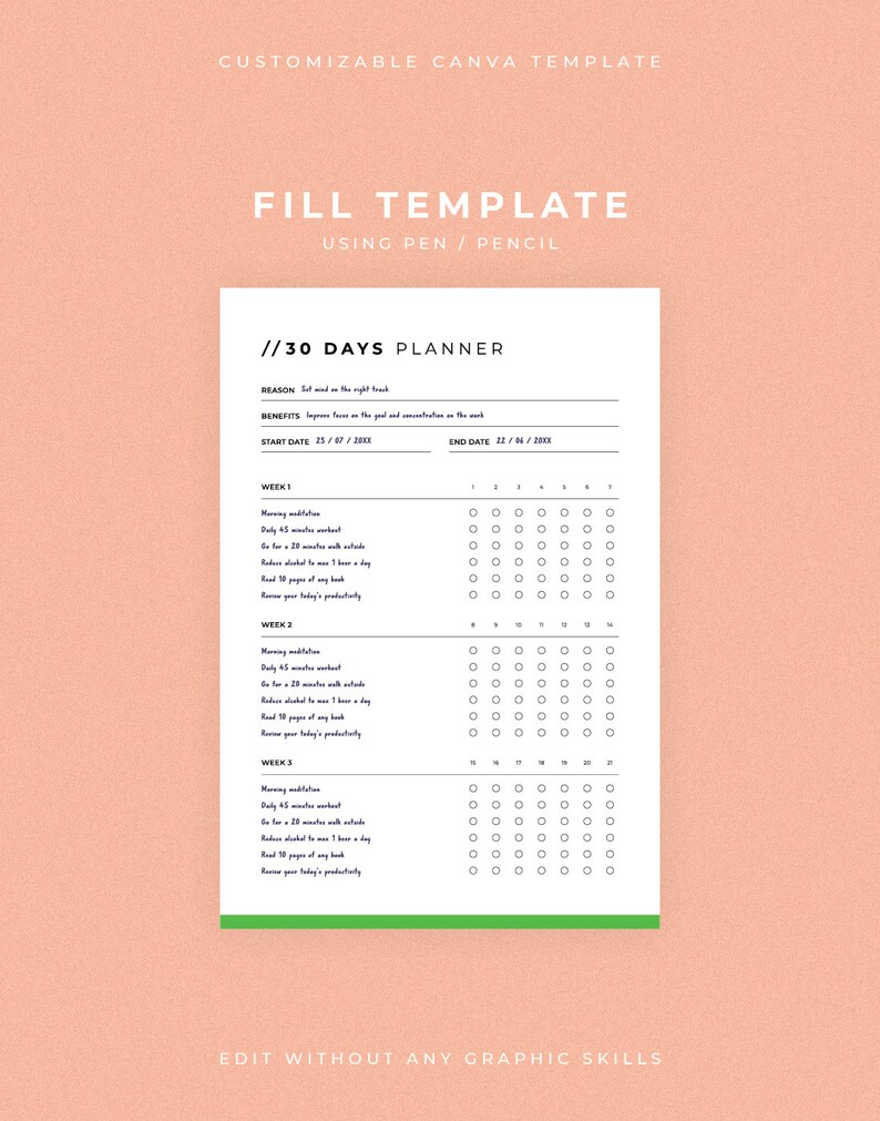 Printable 30 Days Routine Tracker Canva Template, Printable Habit ...