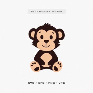 Cute Baby Monkey SVG, Monkey Mascot Cricut Clip Art, Layered Vector Monkey Clipart, Adorable Monkey Cut File, Sweet Monkey Laser Cut Ready