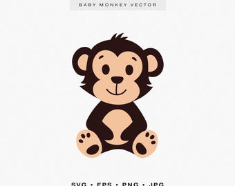 Cute Baby Monkey SVG, Monkey Mascot Cricut Clip Art, Layered Vector Monkey Clipart, Adorable Monkey Cut File, Sweet Monkey Laser Cut Ready
