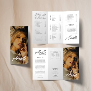 Beauty Salon Trifold Brochure DIY Canva Template, Fully Editable Salon Brochure, Minimal Femine Business Flyer, Printable Pricing Menu A4