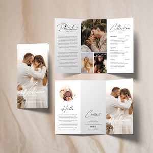 Hochzeitsfotografie Trifold Broschüre Canva Template, bearbeitbare Photoshoot-Broschüre, Minimaler Hochzeitsflyer, Fotostudio-Broschüre DIY A4