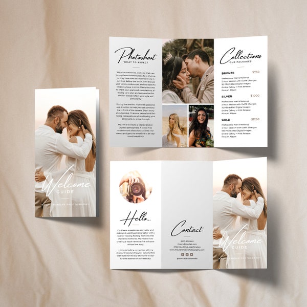 Wedding Photography Trifold Brochure Canva Template, Editable Photoshoot Brochure, Minimal Wedding Flyer, Photography Studio Brochure DIY A4