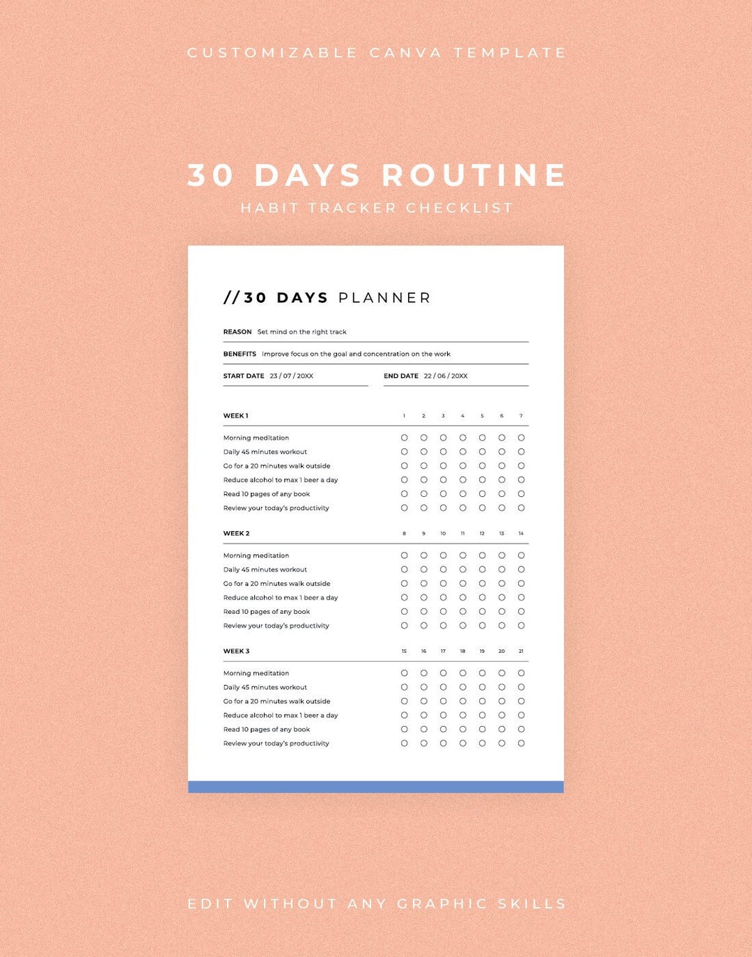 30 Day Habit Tracker Printable, Minimalist Goal Planner (canva Template ...