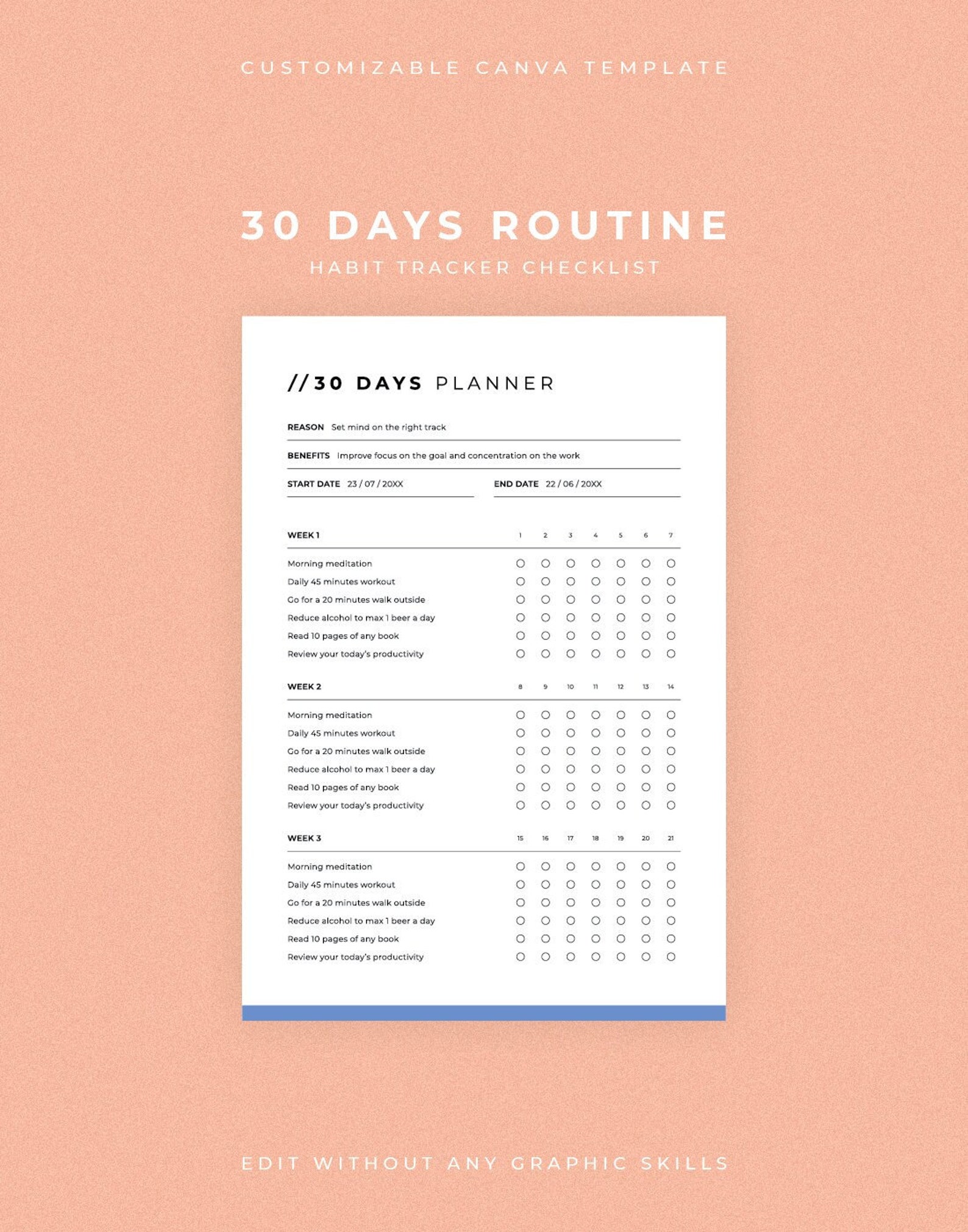 Printable 30 Days Routine Tracker Canva Template, Printable Habit ...