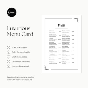 Luxurious Restaurant Menu Card Canva Template, Editable Restaurant Folder, Sophisticated Menu Card, Prestige Restaurant Menu Template