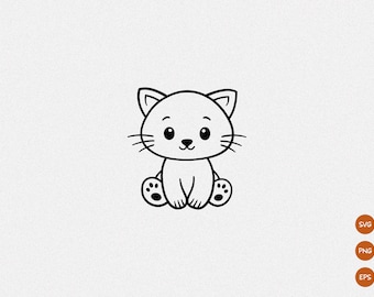 Cute Cat SVG, Clean Line Art, Cat Clip Vector, Cat Outline Cricut