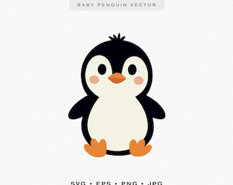 Söt babypingvin SVG, pingvinmaskot Cricut Clip Art, lager-vektorpingvin Clipart, bedårande pingvinklippfil, söt pingvinlaserklipp