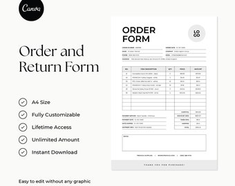 Printable Order Form, Return Form, Canva Template (A4)