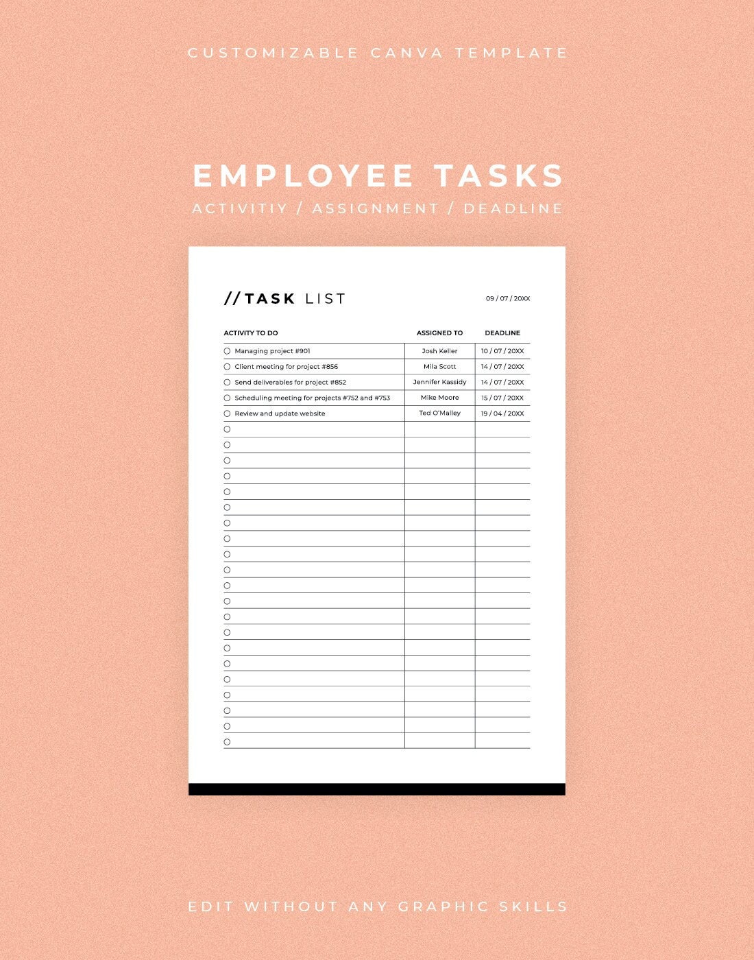 Printable Employee Tasks Canva Template, Team Task List, Team Assignment, Employee To Do List, Task Checklist, Team Task List Tracker Canva