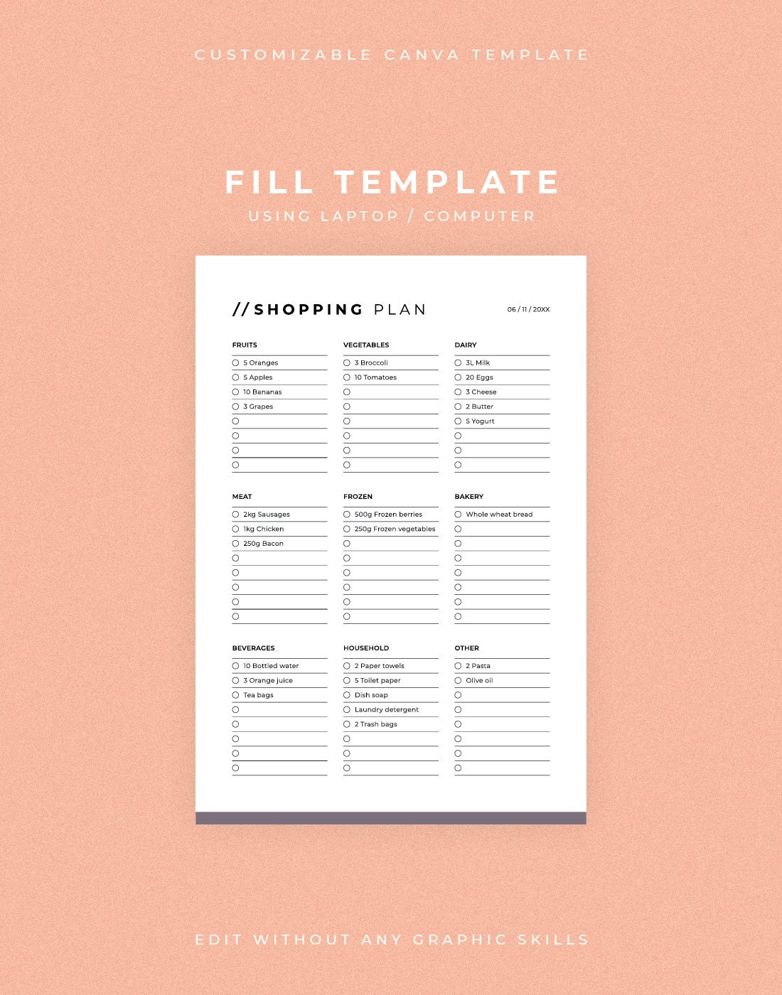 Printable Grocery List Canva Template, Shopping List, Grocery Shopping ...