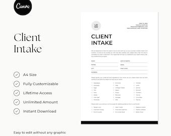 Client Intake Form Canva Template, Customer Consultation (Digital Download)