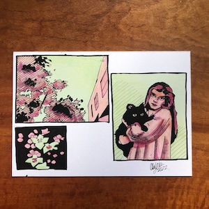 Woman with Cat art print