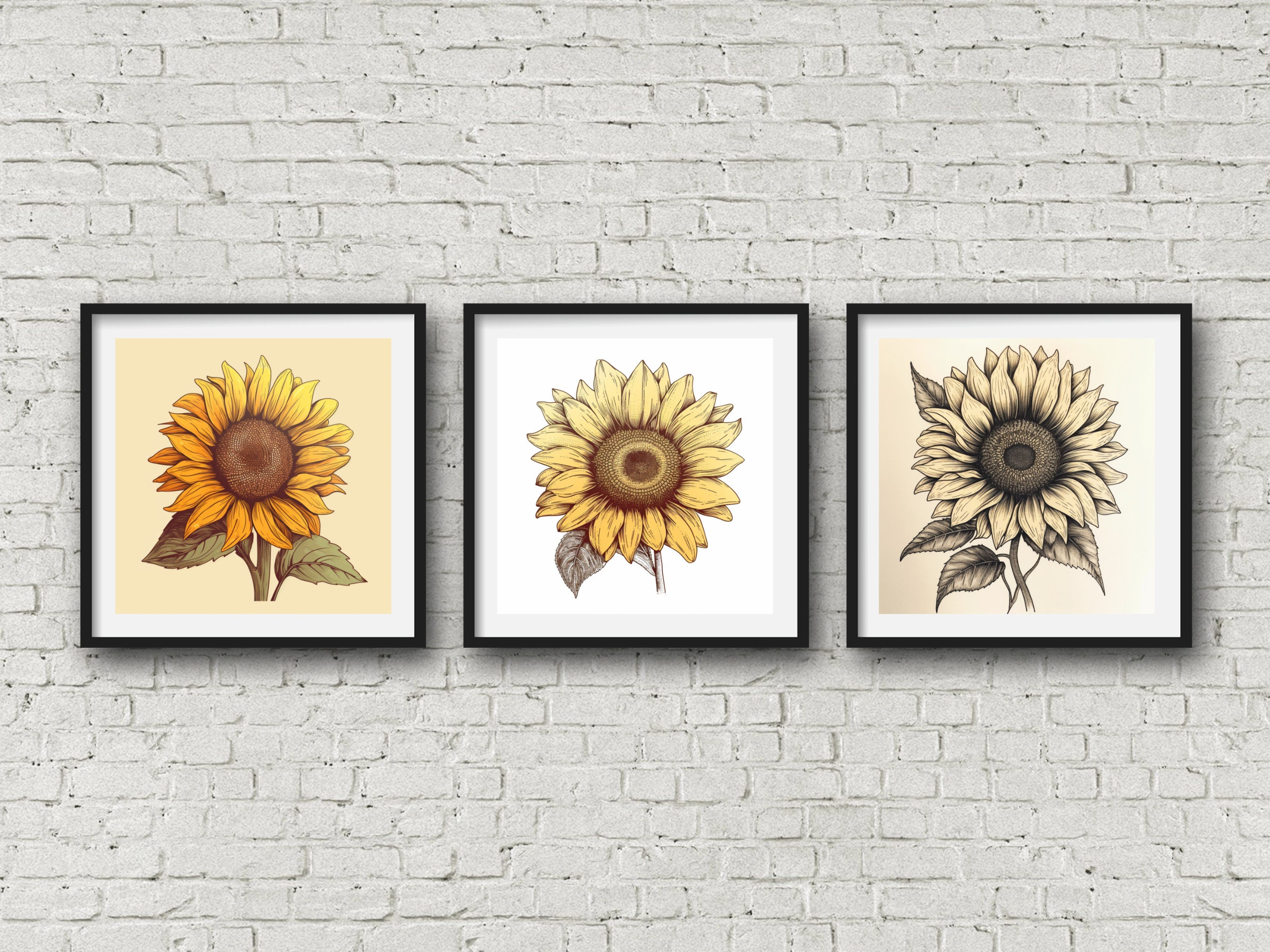Sunflower Art Prints Botanical Art Set of 3 Sunflower Etsy