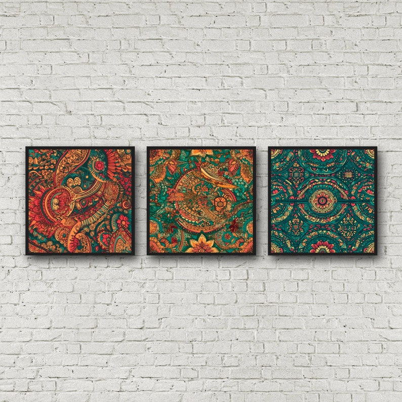 Set of 3 Boho Style Wall Art, Bundle Art Printable, Bohemian Art Prints