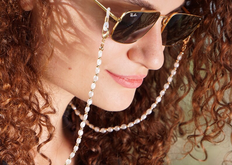 Gold Glasses Chain 24K Gold Sunglasses Chain Eyewear Chain Gold Beaded chain Necklace for Glasses Glasses Chain gift for her image 2