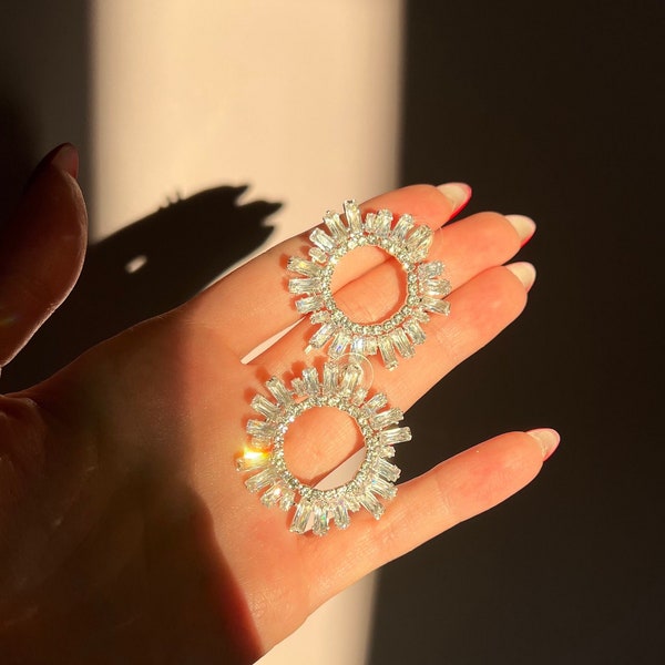 Sunburst Statement Earrings, Silver main image 0