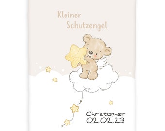 Baby Kuscheldecke, Personalisiert mit Name, Kleiner Schutzengel, babybest, 75 x 100 cm