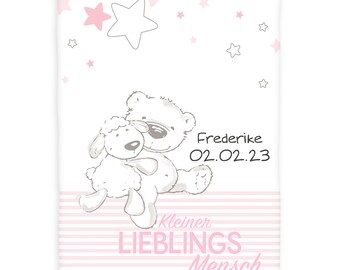 Baby Kuscheldecke, Personalisiert mit Namen, Kleiner Lieblingsmensch, rosa, babybest, 75 x 100 cm