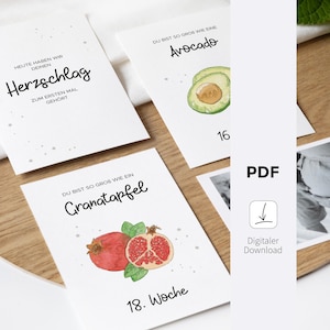 Download - Cartões de marcos da gravidez | Arquivos digitais | Cartões da semana da gravidez | Frutas e vegetais