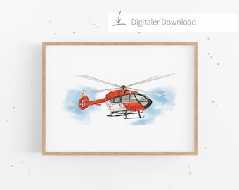 Descargar póster de helicóptero - imagen para la habitación de los niños | Idea de regalo para niños | Archivo digital