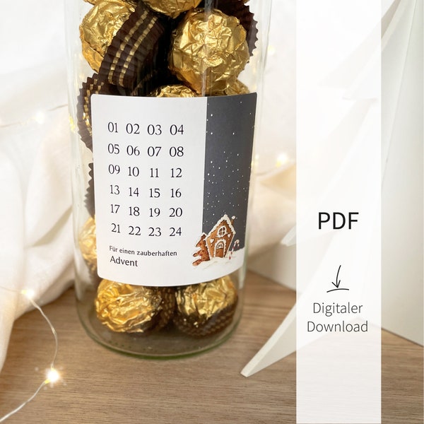 Download - Mini Adventskalender - DIY Weihnachtskalender zum Befüllen | Aquarell Lebkuchenhaus | Digitale Datei | Aufkleber zum Ausdrucken