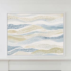 Abstract Waves Wall Art Print, Abstract Landscape Wall Decor, Beach House Framed Canvas Art, Neutral Abstract Modern Art, Serene Blue Art