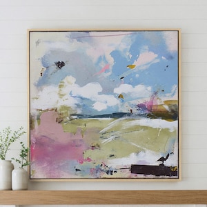 Abstract Landscape Wall Art, Abstract Blue & Pink Art Print, Abstract Colorful Print, Contemporary Art, Framed Canvas Art, Living Room Decor