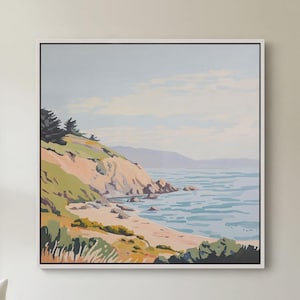 Pacific Coast Canvas Wall Art, California Coastal Landscape Art, Modern Beach House Wall Art, Framed Cliff Art Decor, Living Room Art Print