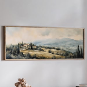 Vintage Landscape Moody Wall Art, Framed Canvas Art Nature, Large Countryside Print, Horizontal Moody Art, Panoramic Above Bed Decor ART160
