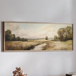 Landscape Scenery Framed Art, Nature Framed Canvas Art, Large Countryside Print, Horizontal Moody Wall Art, Panoramic Above Bed Decor ART159