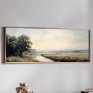 Landscape Wall Art Framed, Nature Framed Canvas Art, Large Countryside Print, Moody Wall Art Horizontal, Panoramic Above Bed Decor ART158