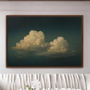 Vintage Floating Moody Cloud Painting, Cloud Art Print, Living Room Decor, Large Framed Canvas Print Minimalist Art Print, Home Decor, ART17