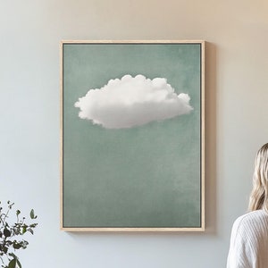 Sage Green Cloud Painting, Minimalist Cloud Print, Large Canvas Vintage, Moody Cloud Art, Living Room Decor, Home Decor Modern Wall Art #236