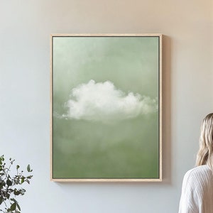 Minimalist Sage Green Cloud Art Print - Modern Wall Art, Home Decor, Cloud Canvas, Office Artwork, Large Framed Print Ready to Hang ART97