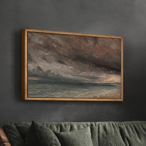 Vintage Storm Moody Cloud Painting, Large Framed Canvas Print, Minimalist Art Print, Home Decor, Living Room Decor ART36