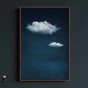 Cloud Art Print, Deep Blue Sky Minimalist Wall Decor, Serene Moody Cloud Painting Print, Framed Living Room Decor, Apartment Art Decor Print