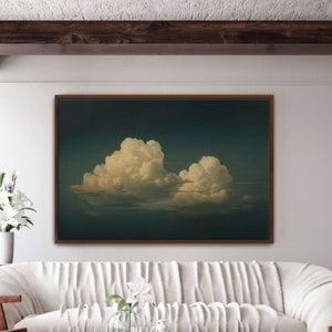 Vintage Floating Moody Cloud Painting, Cloud Art Print, Living Room Decor, Large Framed Canvas Print Minimalist Art Print, Home Decor, ART17