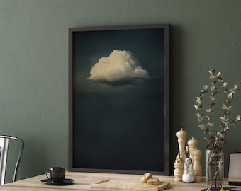 Vintage Floating Moody Cloud Painting, Large Framed Canvas Print, Minimalist Art Print, Home Decor, Living Room Decor ART25