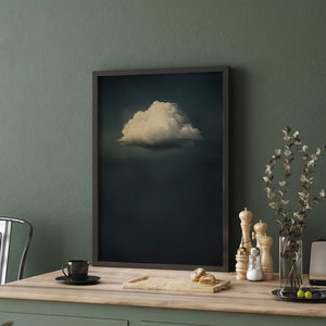 Vintage Floating Moody Cloud Painting, Large Framed Canvas Print, Minimalist Art Print, Home Decor, Living Room Decor ART25