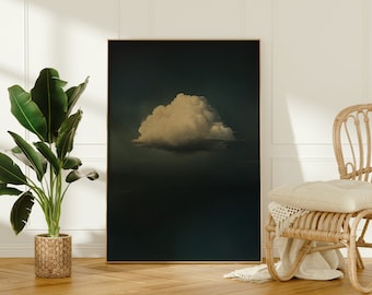 Vintage Floating Moody Cloud Painting, Cloud Art, Living Room Decor, Large Framed Canvas Print, Minimalist Art Print, Home Decor, ART7