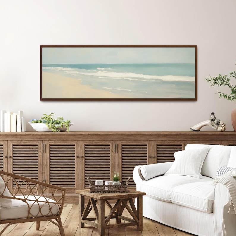 Seascape Wall Art Painting, Framed Canvas Coastal Art Print, Landscape ...